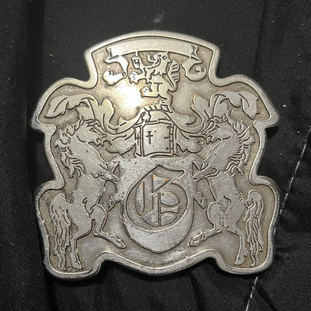Silver Metal Heraldic Coat of Arms Crest Belt Buckle Antique Finish 1.5in
