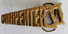 1980 Solid Brass Carpenter hand saw belt buckle 4&Prime; long
