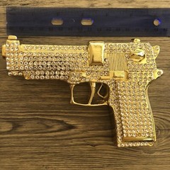 Gun Belt Buckle Rhinestones Gold Metal Iced Men Fashion Pistol Real Cowboy Style
