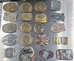 Vintage LOT OF 20 belt buckles WESTERN Chrome BRASS metal Some New Some Old LotA