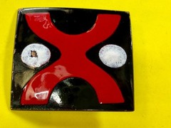 X Logo? Pattern Red Black Enamel Artisan? Vintage Belt Buckle