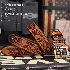 BISON DENIM Men&rsquo;s Genuine Leather Belt, 33&Prime;-36&Prime;, Golden Buckle-brown Belt