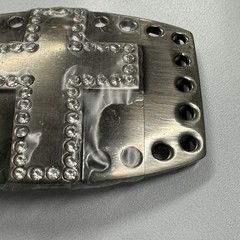Sparkling Rhinestone Cross Belt Buckle Pewter Tone Western Style 3&Prime; x 2&Prime;