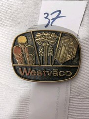 vintage WESTERN belt buckle Bronze Brass WESTVAC WOOD FORESTER COMOANY B37