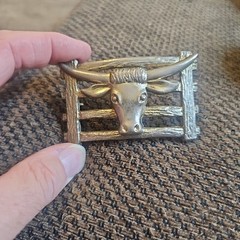 Silver-tone metal Longhorn Cow & Fence Western Style Belt Buckle 2&Prime; Belt Width