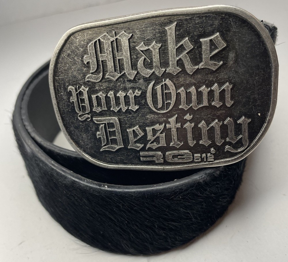RG 512 NATURAL COW HIDE PEWTER BUCKLE “MAKE YOUR OWN DESTINY “ 85CM