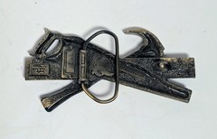 Vintage Metal Carpenter Belt Buckle (Made In USA) – Tools Hammer & Saw