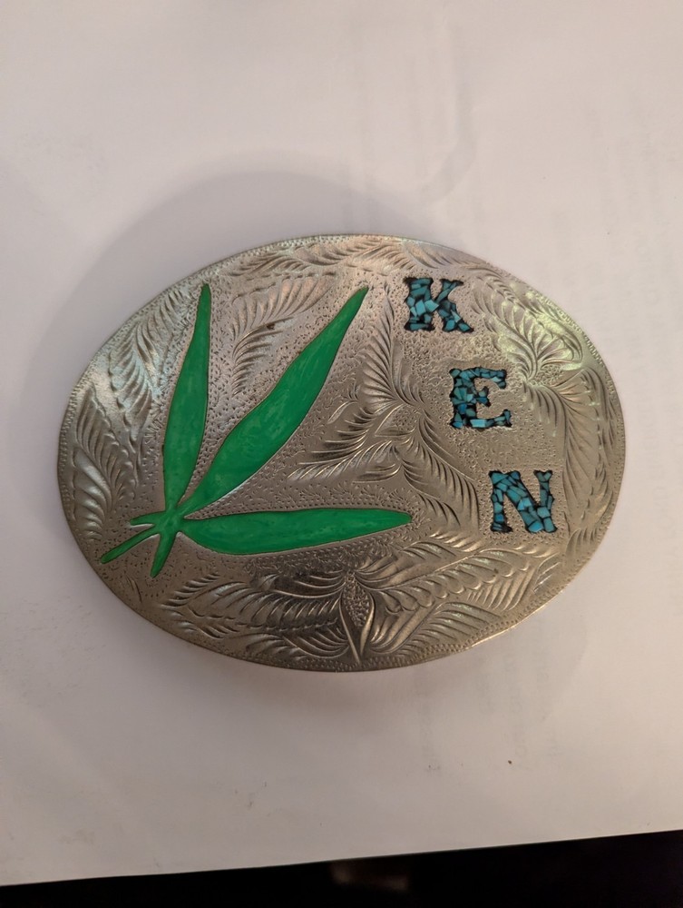 Wil Aren Originals Belt Buckle Mixed Metals Inlaid Turquoise Chips