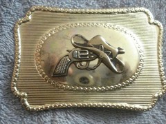 VINTAGE LOT OF 2 1970&rsquo;s WESTERN STYLE GOLD-TONED OVAL BELT BUCKLES