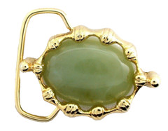 Natural Prehinite Jade Cabochon Gold Color Oval Goldplated Belt Buckle EPBB157