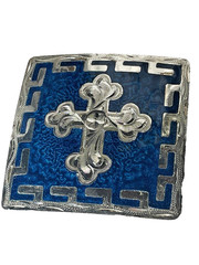 Western Mens Belt Buckle 3.25 x 3 in Southern Cross Cowboy Blue Silver 1.5