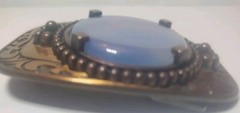 Vintage Embossed Western Style cowboy Belt Buckle with Blue/white Polished Stone