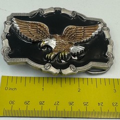 Bald Eagle Belt Buckle Western Americana Black Enamel Silver Tone