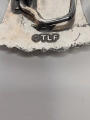 Vintage TLF Eagle Stars Engraved Scroll Silver and Gold tone Belt Buckle