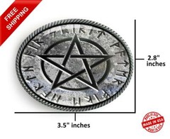 Cryptic Stone Pentagram Belt Buckle – Handmade Occult Oval Buckle – 161