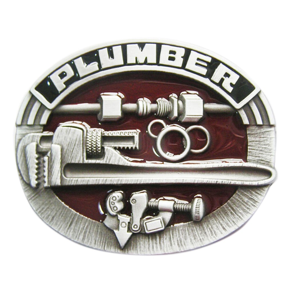 Plumber Trade Tradesman Red Enamel Metal Belt Buckle