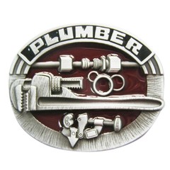 Plumber Trade Tradesman Red Enamel Metal Belt Buckle