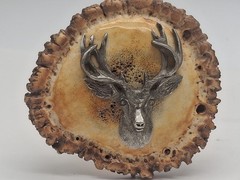 Vintage Handcrafted Elk Antler Burr Belt Buckle Buck