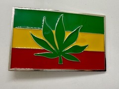 Rastafarian Flag Marijuana Cannabis Pot Leaf Weed Enameled Belt Buckle