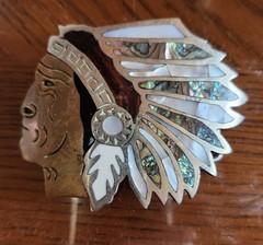 Belt Buckle Metal Abalone Inlay Indian Chief Head Native American