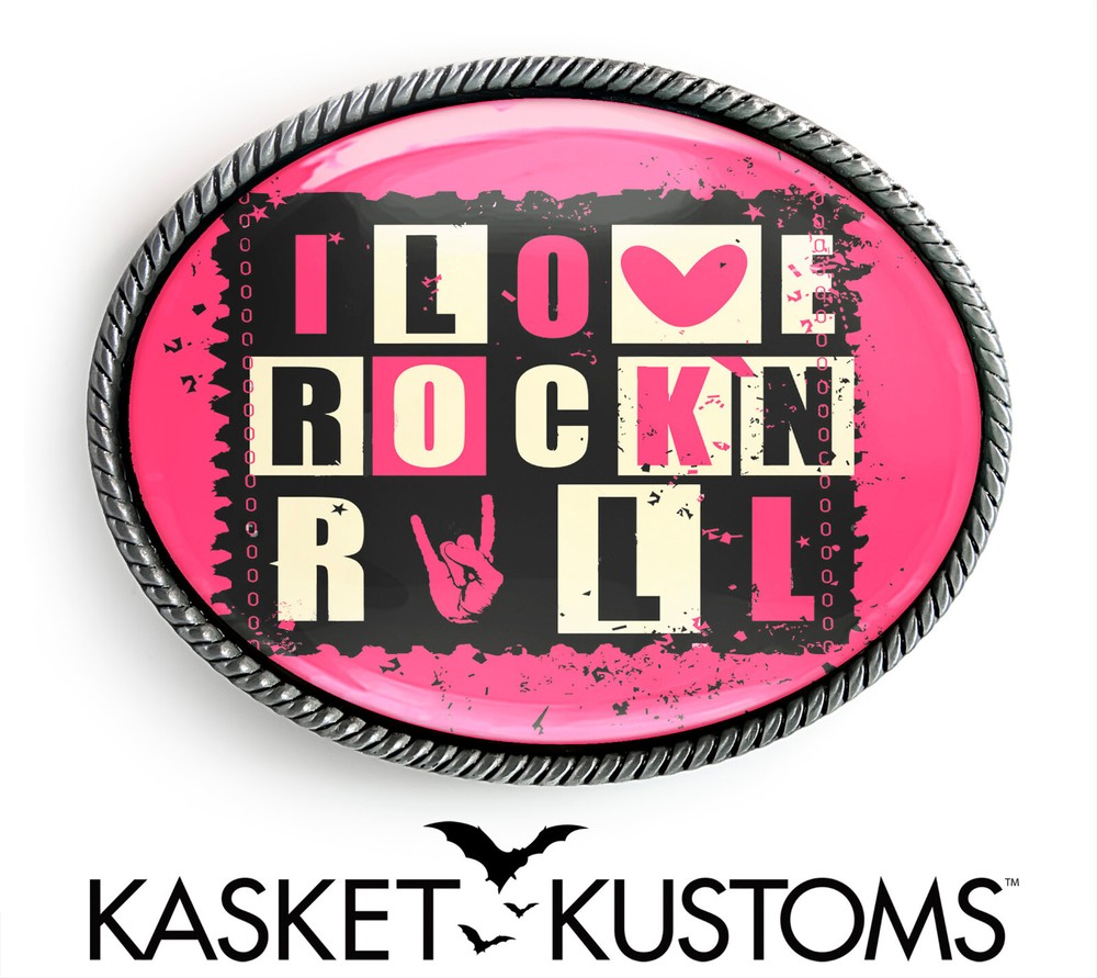 I Love Rock N&rsquo; Roll Belt Buckle – Hot Pink 80&rsquo;s Music Belt Buckle – 171