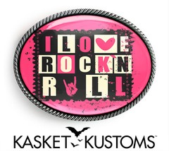 I Love Rock N&rsquo; Roll Belt Buckle – Hot Pink 80&rsquo;s Music Belt Buckle – 171
