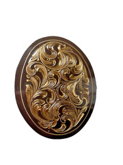 Western Belt Buckle 4.25 x 3.25 in Handcrafted Oval Engraved Brown Gold 2.25