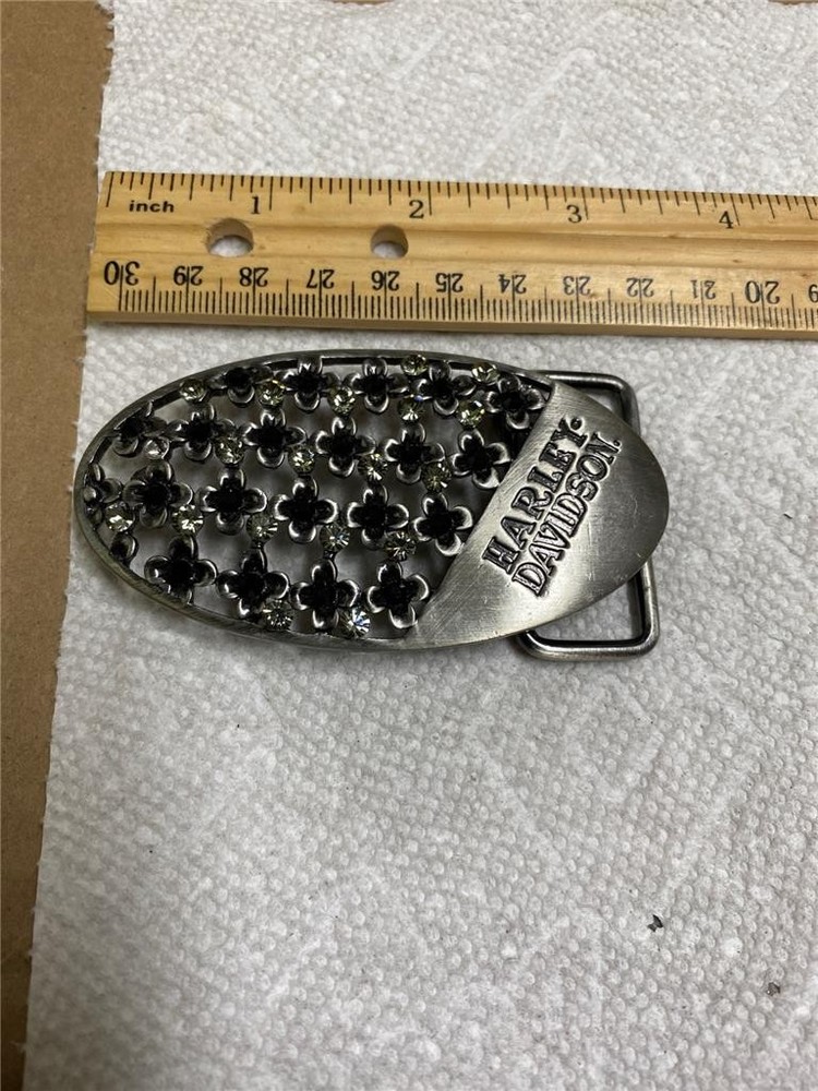 Harley Davidson Belt Buckle, Silver Tone Bedazzled