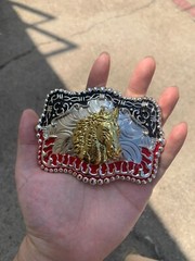 Western Buckle Gold Silver Red Black Red Horse Cowboy Buckle 2 » Hebilla Vaquero