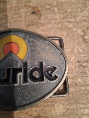 Telluride Ski Resort Belt Buckle 1970s Brass Mountain Enamel Sun