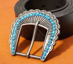 Vintage Western Southeast Cowboy Rodeo Leathercraft Turquoise Pin Belt Buckle