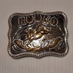 GOLD & SILVER (IN COLOR ONLY) LARGE RODEO WESTERN BULL RIDING Metal Belt Buckle