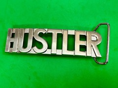 HUSTLER Block Letter Word Statement Cutout Silver Color WIDE Belt Buckle