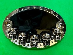 Creepy Five Skull&rsquo;s Head Black Enameled Halloween Gothic Punk Biker Belt Buckle