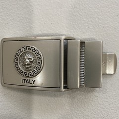 Belt Buckle Marked “Italy” Lion Face In Round, Scrolled Circle