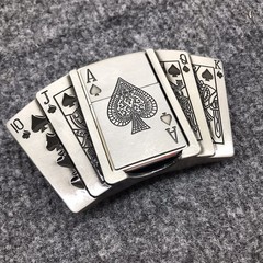 Antique Brushed Poker Belt Buckle with Lighter, Stock in US