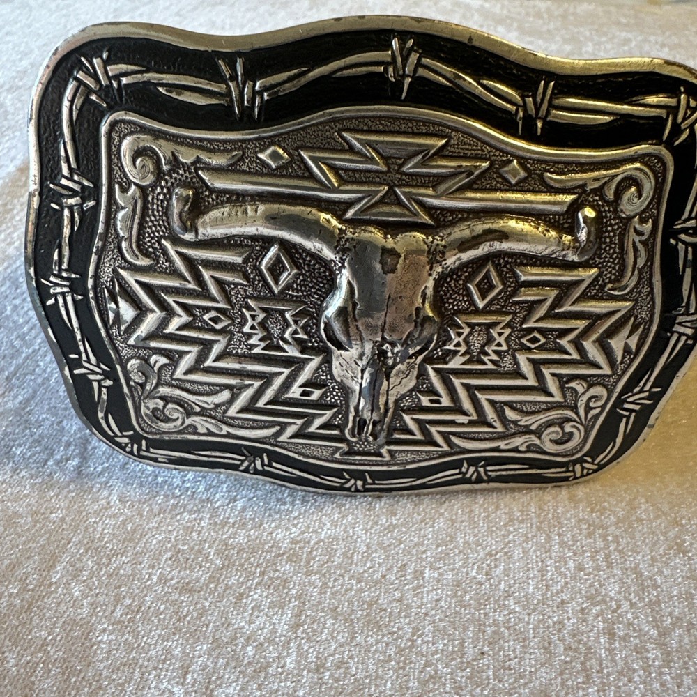 Crumrine Western LONGHORN bull Skull Belt Buckle And Leather Belt Size 44