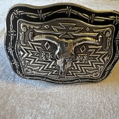 Crumrine Western LONGHORN bull Skull Belt Buckle And Leather Belt Size 44