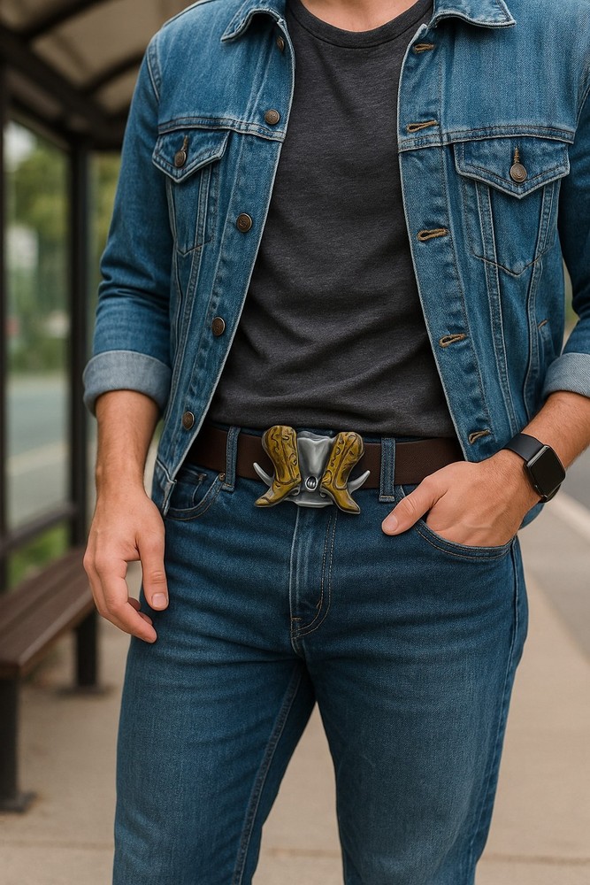 Western Belt Buckle Men Women Silver Metal Rodeo Boot Cowboy Hat Horseshoe Day