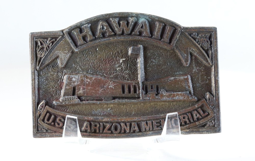 Belt Buckle Hawaii USS Arizona Memorial Solid Brass Buckle Vintage
