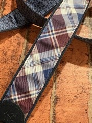 Brooks Brothers Belt L Leather Tab D O Ring Reverse Plaid Nautical Anchor Blue