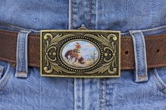 Cowboy Belt Buckle Bronco Horse Rider Rodeo Cactus Desert Western Gift for Him