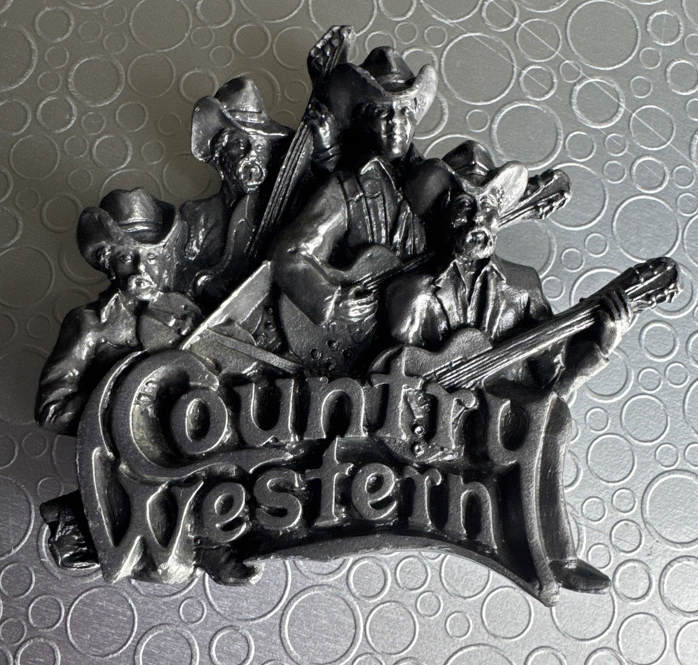 Vintage 1981 Bergamot Brass Works Country Western Band Pewter Belt Buckle T-96