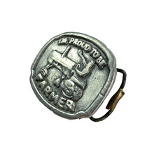 Vintage I&rsquo;m Proud To Be A Farmer Pewter Tractor Hand Cast Metal Belt Buckle