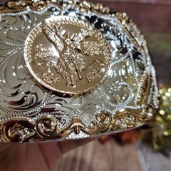 Centenario Cowboy Belt Buckle Western Hebilla Rodeo Silver Rosetone Coin