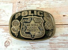 Vintage Buckle Framer Police Belt Buckle We Serve & Protect Law Enforcement