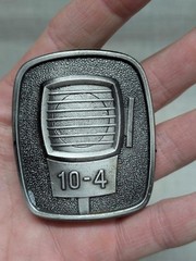 1970s vintage CB RADIO belt buckle TRUCKER heavy duty WESTERN pewter metal 10-4