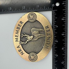 Vintage NRA Member Hunter Belt Buckle Brass Tone Deer Buck Wildlife Logo Oval