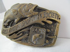 Heavy Brass BASS ANGLERS SPORTSMAN SOCIETY DIMENSIONAL BELT BUCKLE, Detailed