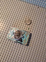 Vintage Western Belt Buckle Natural Turritela Agate Oval silver turquoise gift